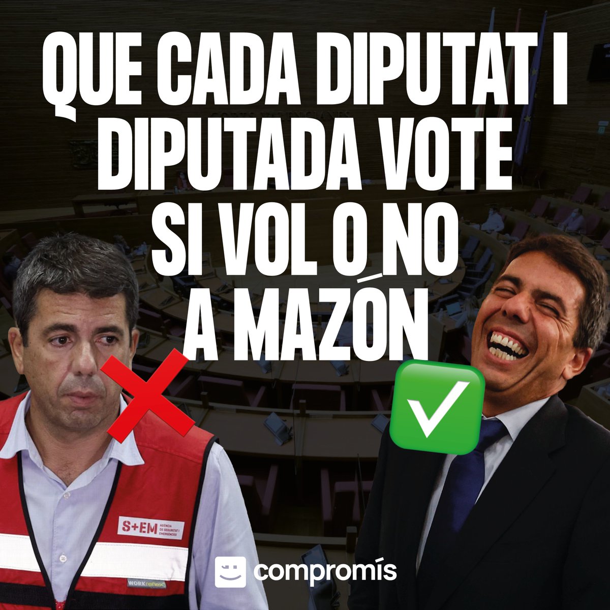 compromis's tweet image. 🧵 FIL | Presentem una iniciativa a les Corts per exigir la dimissió de Mazón.

Esta iniciativa permetrà que cada diputat i diputada de PP, PSOE i Vox puga votar -independentment del que els manen des de Madrid- si vol fer fora o no a Mazón.

Ho expliquem en este fil.