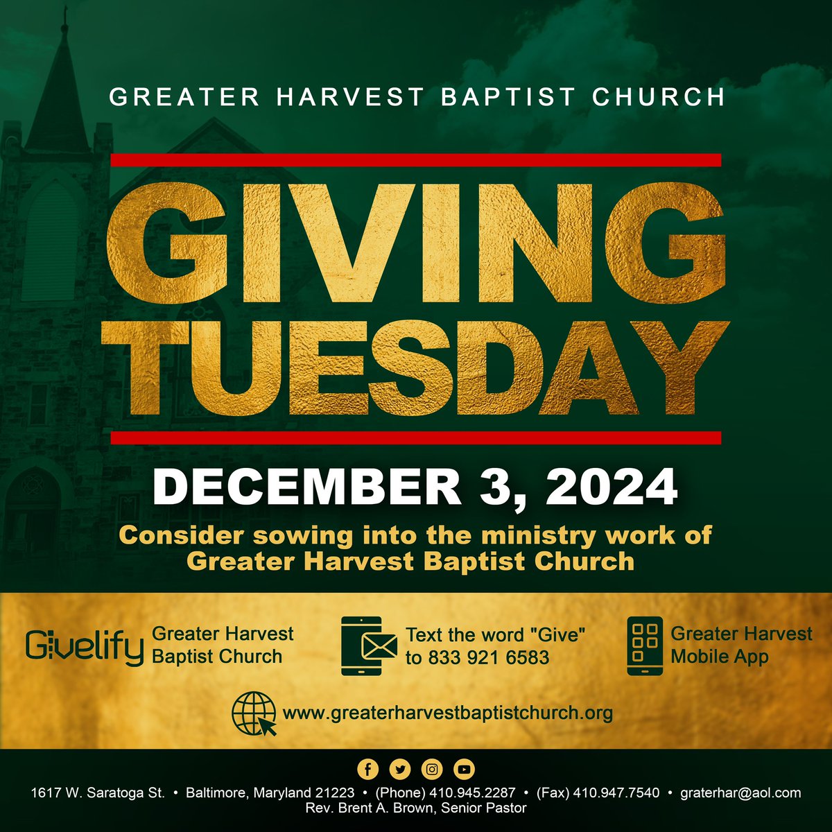 babrown88's tweet photo. Join the global generosity movement today and consider sowing a seed into Greater Harvest Church Baltimore https://t.co/nSFDGofrfV