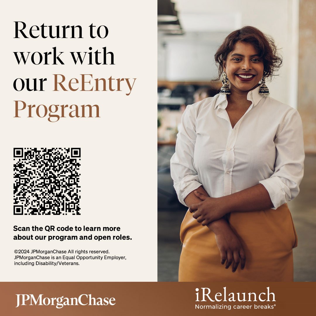 🌟 Relaunch Your Career with JPMorgan Chase! 🌟

The ReEntry Program is a 15-week paid fellowship (April 21–July 31, 2025) for professionals returning to work after a 2+ year career break.

📲 Learn More &amp; Apply- irelaunch.site/BPso50UjxJL

 #JPMorganChase #Returnship