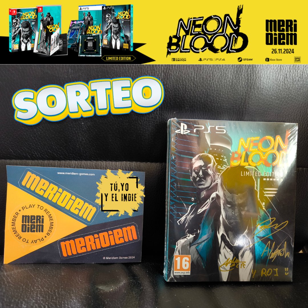 DjPanchi (@djpanchi1) on Twitter photo ❗️SORTEO❗️
¿No has jugado a Neon Blood? Pues no te pierdas esta edición para Ps5 firmada por el equipo de <a href="/ChaoBrainStudio/">ChaoticBrain Studios 🧠⚡️Neon Blood Available Now!</a> y @WildCatRecordss 🌃🌃🌃
🫂Sigue a <a href="/MeridiemGames/">Meridiem</a> a <a href="/ChaoBrainStudio/">ChaoticBrain Studios 🧠⚡️Neon Blood Available Now!</a> y <a href="/djpanchi1/">DjPanchi</a>
🔁RT al tuit del sorteo
🗨️ Like y menciona a dos amigos
* 06/12/24 fin ❗️SORTEO❗️
¿No has jugado a Neon Blood? Pues no te pierdas esta edición para Ps5 firmada por el equipo de <a href="/ChaoBrainStudio/">ChaoticBrain Studios 🧠⚡️Neon Blood Available Now!</a> y @WildCatRecordss 🌃🌃🌃
🫂Sigue a <a href="/MeridiemGames/">Meridiem</a> a <a href="/ChaoBrainStudio/">ChaoticBrain Studios 🧠⚡️Neon Blood Available Now!</a> y <a href="/djpanchi1/">DjPanchi</a>
🔁RT al tuit del sorteo
🗨️ Like y menciona a dos amigos
* 06/12/24 fin
