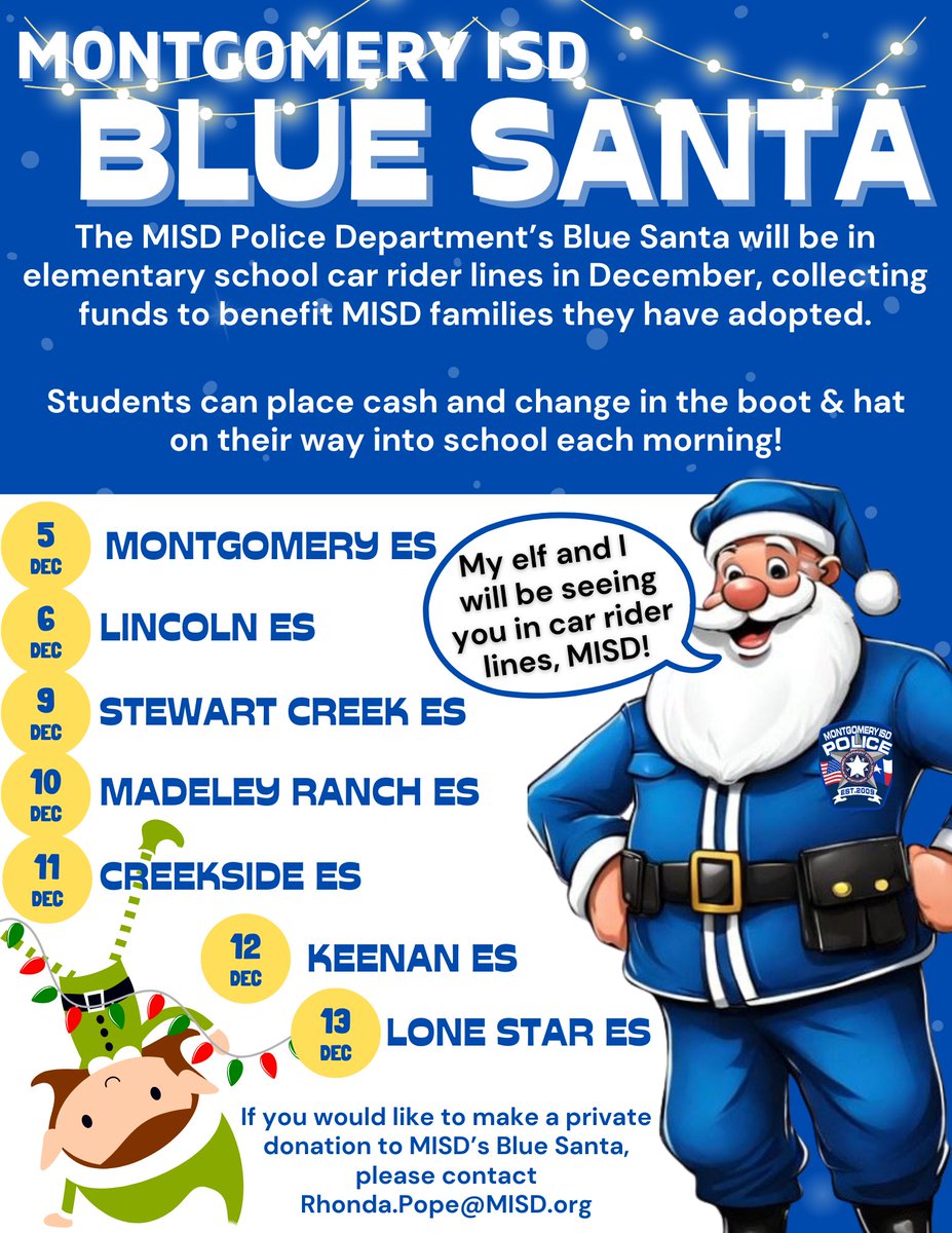 Help a family in need! Donate to Montgomery ISD Blue Santa!
#donate #give #helpingothers #Christmas2024