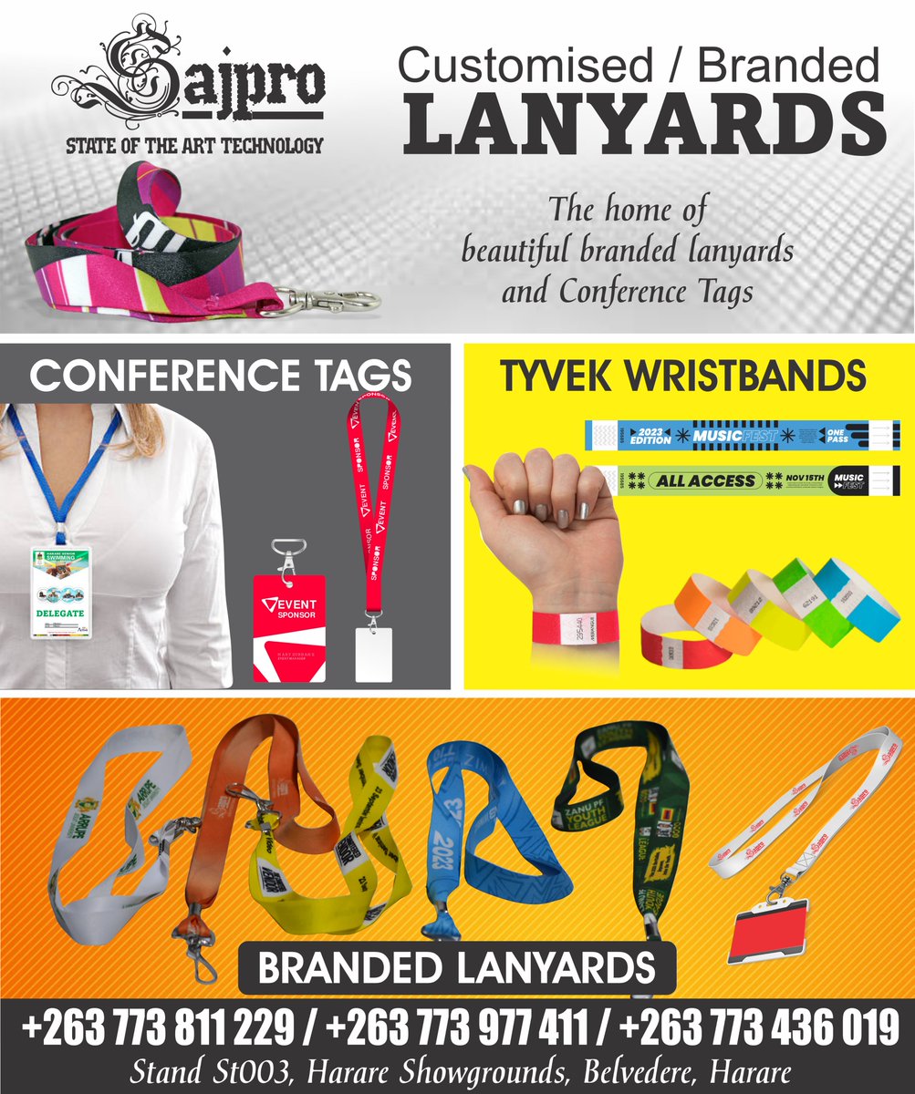 giftsaj's tweet photo. Home of stunning personalized/ BRANDED LANYARDS. Conference Tags| Plain &amp; Branded Lanyards | PVC ID Cards I Event Tickets &amp; Accreditation Services.

We take care of all your business events planning &amp; preparation. Let us professionally deliver yours! +263773811229 I +263772436019