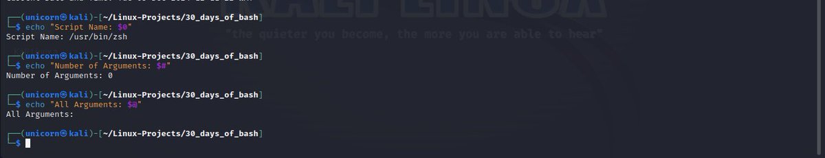 cyber_with_tega's tweet image. Day 3
#30daysofbashscripting 
@akintunero 

Learnt how to 

Create a script that asks for the user&apos;s name and age, stores them in variables.

Perform mathematical calculations
 
To Create an array 

A script that uses command substitution and the use of special variables