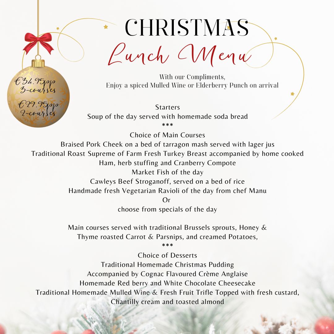 CawleysHotel's tweet photo. Book your festive group lunch with us, enjoy delicious food using locally sourced ingredients and our complimentary homemade tipple on arrival.
Call 07191 85025 to book.
#Christmas #lunch #celebrations #workdo #familygettogether #dine #sligo https://t.co/hvWkJrNTpM