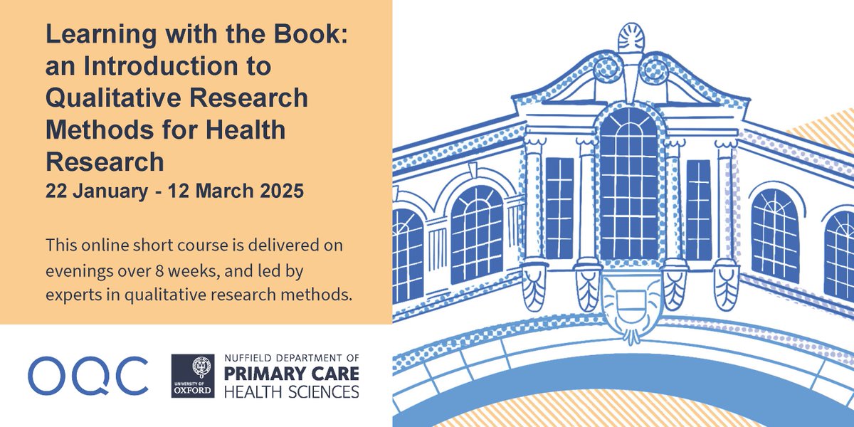 Want to learn more about Qualitative Research in Health? Why not join our Learning with the Book course?   Led by our expert Catherine Pope, who edited (along with Nicholas Mays) the book that the course is based on.   For more information and booking: phc.ox.ac.uk/study/short-co…