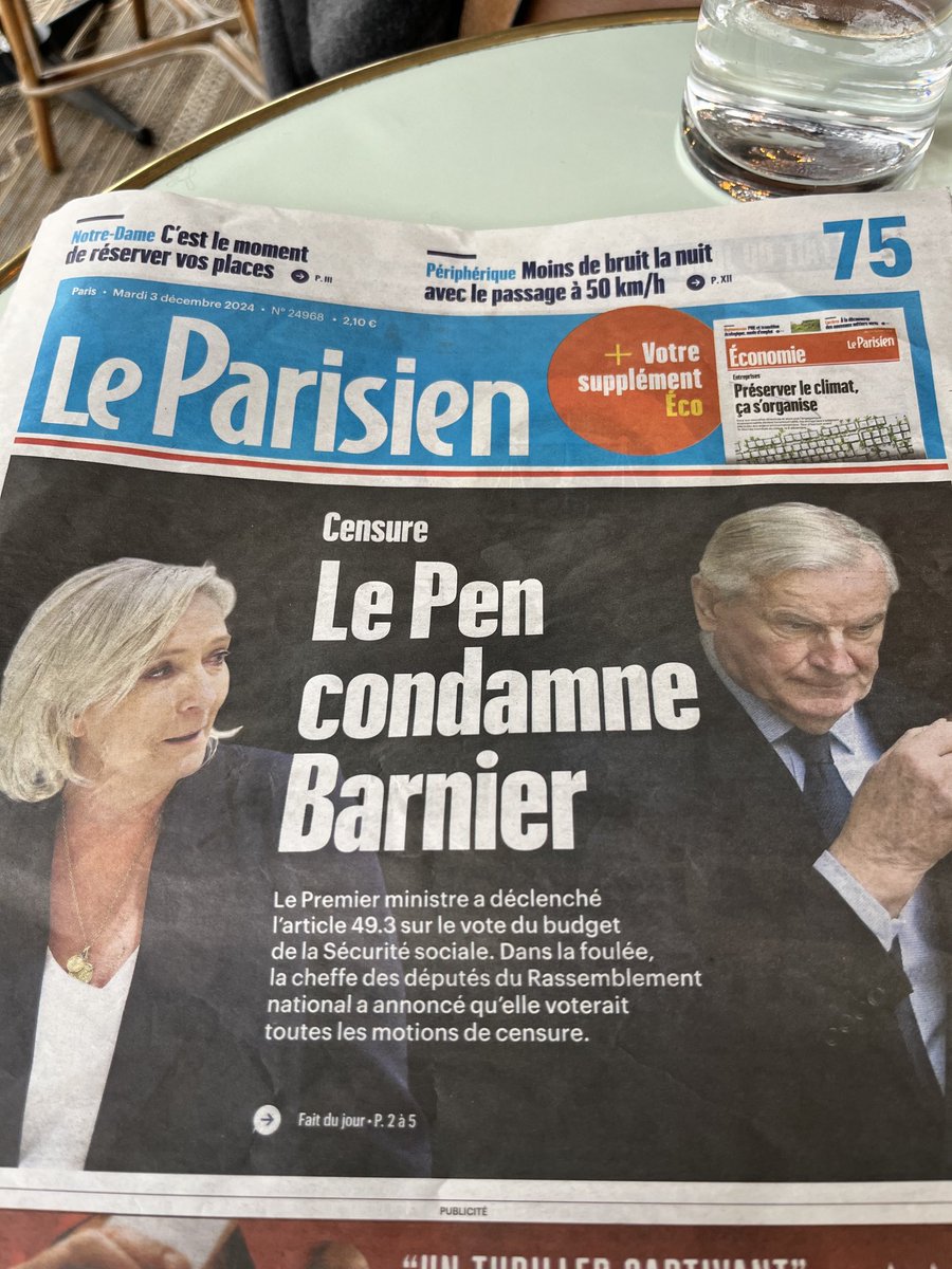 La fin de Barnier. Le sujet dont tout le monde parle en France.