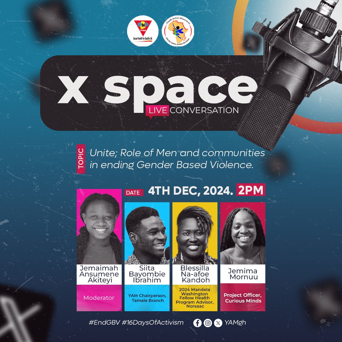 Excited for our upcoming Twitter Space. Join us on 4th December from 2PM - 3PM as we delve into the power of collective action, highlighting how men and communities can work together to eliminate GBV. Let’s foster meaningful conversations and inspire positive change. #EndGBV