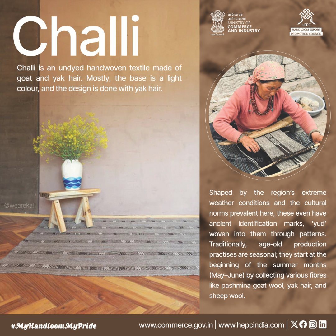 HEPC_India's tweet photo. Challi, Handwoven textiles of Ladakh. Weaves of India.
#MyHandloomMyPride #MyProductMyPride #Vocal4Local #WeavesofIndia #Chali #ladakh https://t.co/gcGFj6lOr2