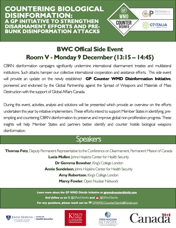 GP WMD Counter Disinfo (@gpctrdisinfo) on Twitter photo Next week our team is traveling again, this time to #1972BWC. Interested in hearing more about our work #countering #disinformation? Come join us <a href="/UNGeneva/">United Nations Geneva</a> on Monday for our side event! Next week our team is traveling again, this time to #1972BWC. Interested in hearing more about our work #countering #disinformation? Come join us <a href="/UNGeneva/">United Nations Geneva</a> on Monday for our side event!
