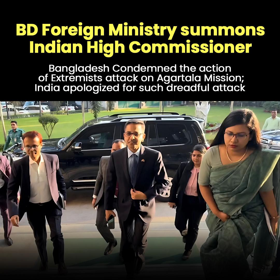 AsifMahmud36's tweet photo. The Foreign Ministry of Bangladesh has summoned Indian High Commissioner Pranay Verma to protest against the recent attack on its consulate in Agartala. Bangladesh has also halted consular services in that region. Indian High Commissioner apologized for such a horrendous attack. https://t.co/AoDRrijP8g
