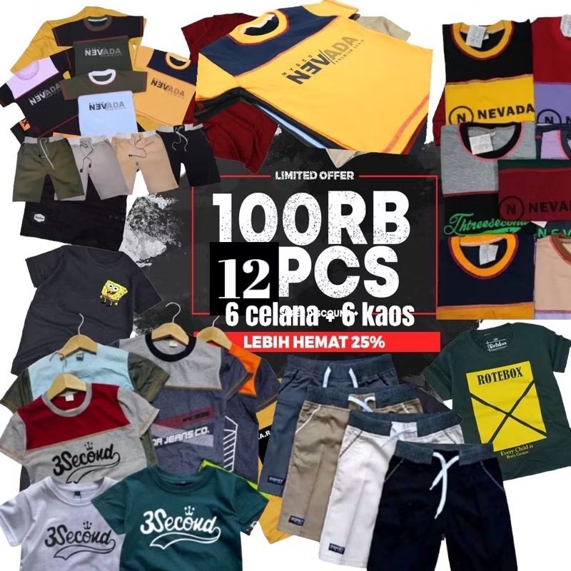 FajarOblo's tweet photo. Cek PROMO PAKET KAOS&amp;CELANA ANAK MURAH isi 12 dengan harga Rp100.000. Dapatkan di Shopee sekarang! https://t.co/cu2Es3vg3O https://t.co/pNQaNoOeP3