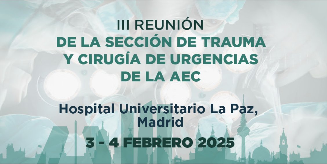 Andrea Campos (@andreacamposmd) on Twitter photo 📢 Os animo a apuntaros a la III Reunión de la Sección de Trauma y Cirugía de Urgencias de la AEC 🏥
Esencial para actualizarnos en los avances en trauma y cirugía de urgencias. ¡No os lo perdáis!
<a href="/StcuaeC/">AECUrg</a> <a href="/aecirujanos/">aecirujanos</a> <a href="/TauliSurgery/">Cirurgia General - Parc Taulí</a> <a href="/PolitraumaTauli/">Atenció al Pacient Politraumàtic Parc Taulí</a> 📢 Os animo a apuntaros a la III Reunión de la Sección de Trauma y Cirugía de Urgencias de la AEC 🏥
Esencial para actualizarnos en los avances en trauma y cirugía de urgencias. ¡No os lo perdáis!
<a href="/StcuaeC/">AECUrg</a> <a href="/aecirujanos/">aecirujanos</a> <a href="/TauliSurgery/">Cirurgia General - Parc Taulí</a> <a href="/PolitraumaTauli/">Atenció al Pacient Politraumàtic Parc Taulí</a>