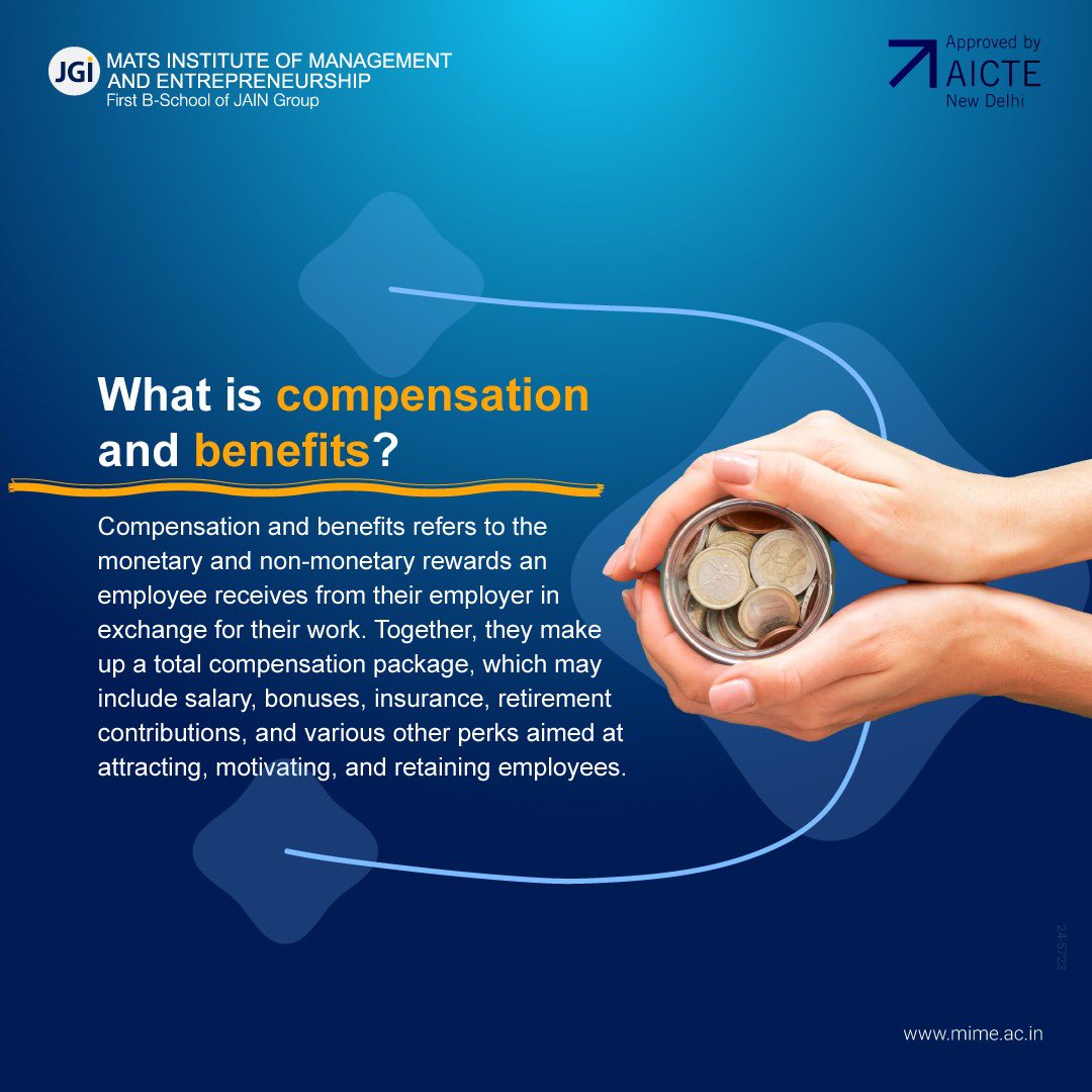 MIME_PGDM's tweet photo. Compensation &amp; benefits: the perfect balance of salary, perks, and well-being for a thriving workforce.

#MIME #MIMEPGDM #Compensation #Benefits #MonetaryRewards #nonmonetary #Salary #Bonuses #Insurance #Retirement https://t.co/QTWE6ZzVQ1