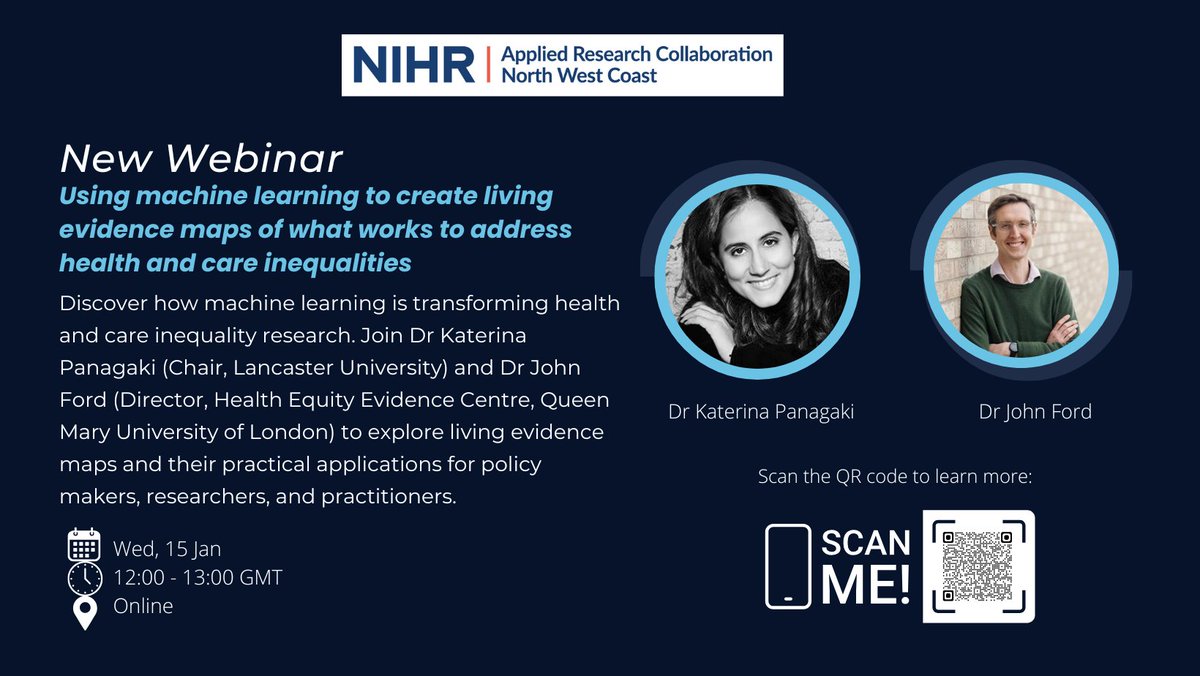 arc_nwc's tweet image. 🧠💡 How can machine learning tackle health &amp;amp; care inequalities? 

Join Dr @Kat_Pan_ &amp;amp; Dr @JohnFord1849 on 15 Jan, 12–1 PM  to explore living evidence maps &amp;amp; their impact on policy. 

Learn more  and register here ➡️tinyurl.com/yc387x5z

#ImplementEquity
