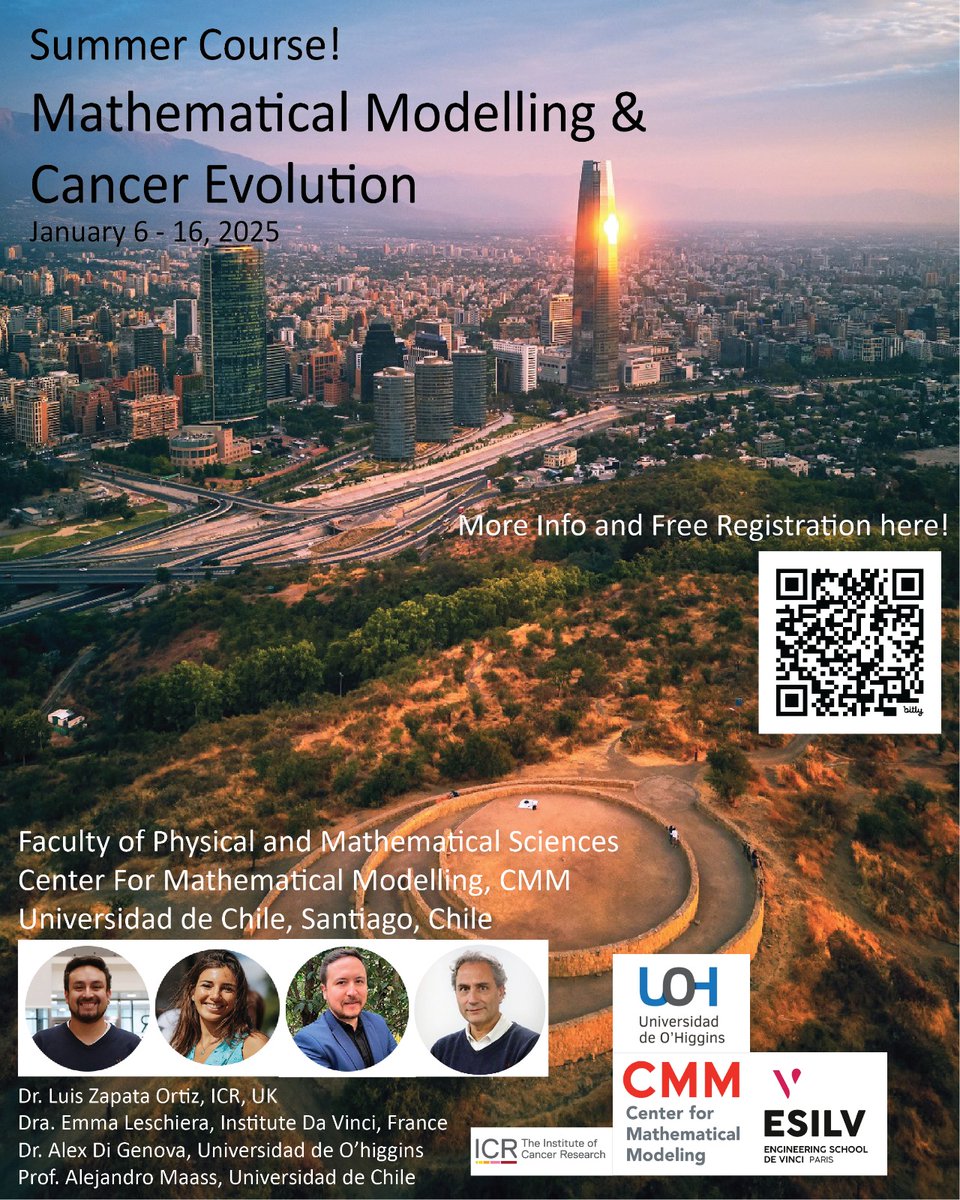 Participa de esta gran oportunidad de profundizar conocimientos en ciencia de datos y la evolución del cáncer 🧬, con 
 expertos nacionales e internacionales🌏
Inscripciones abiertas: n9.cl/ktaud
<a href="/CMMUChile/">Centro de Modelamiento Matemático</a> <a href="/ICR_London/">The ICR</a>
#cancergenomics
🗓️6 al 16 enero 2025