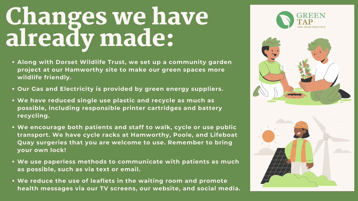 The Adam Practice is committed to improving our sustainability. We have already taken steps to reduce our impact on the environment and we have a plan to build on this further. More information can be found on our webpage: adampractice.co.uk/about-us/green…