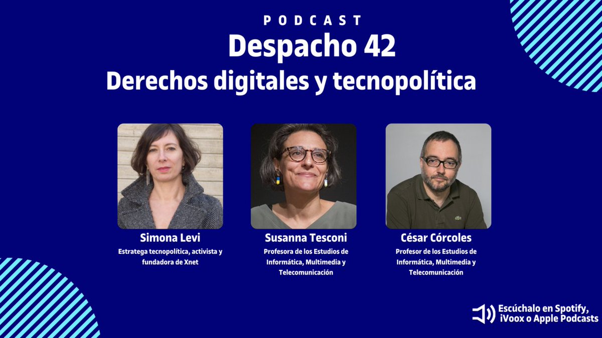 UOC: Informática, Multimedia y Telecomunicación (@uoceimt) on Twitter photo 📲🗨️"Si enseñamos a hacer un buen uso de la tecnología desde la infancia tendremos a una población mucho más empoderada".
✅Imperdible el episodio del pódcast #Despacho42 con Simona Levi, fundadora de <a href="/X_net_/">Xnet - Instituto para Digitalización Democrática</a>.
🎧¡Dale al play! 👉 dozz.es/dhnca cc <a href="/chechar/">César Córcoles</a> <a href="/AuntySue/">susanna tesconi</a> 📲🗨️"Si enseñamos a hacer un buen uso de la tecnología desde la infancia tendremos a una población mucho más empoderada".
✅Imperdible el episodio del pódcast #Despacho42 con Simona Levi, fundadora de <a href="/X_net_/">Xnet - Instituto para Digitalización Democrática</a>.
🎧¡Dale al play! 👉 dozz.es/dhnca cc <a href="/chechar/">César Córcoles</a> <a href="/AuntySue/">susanna tesconi</a>