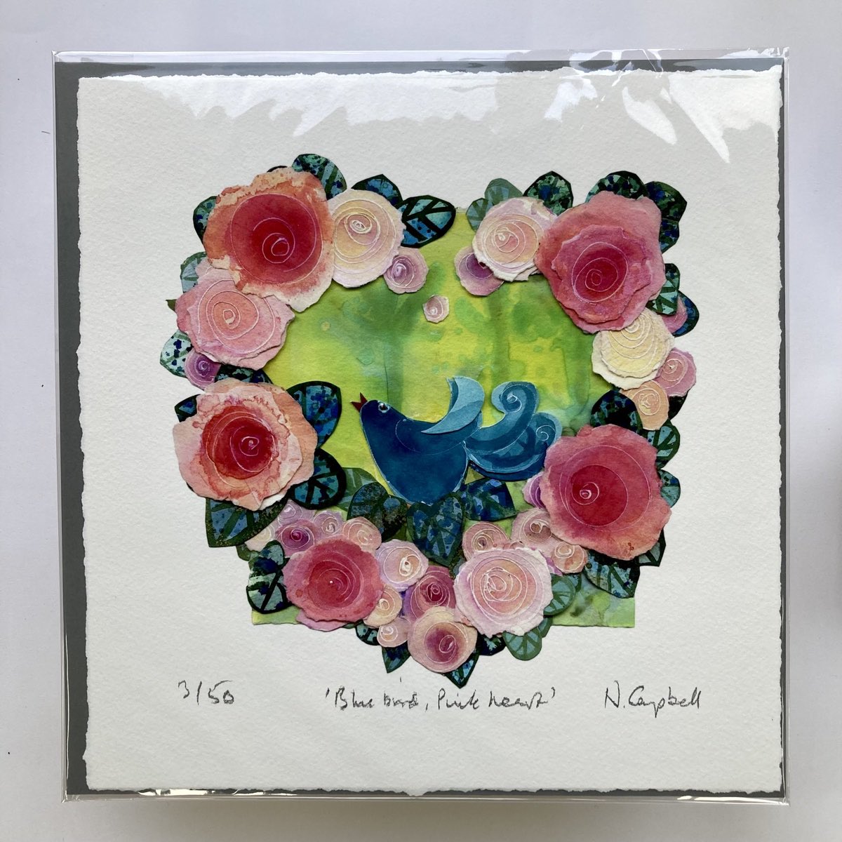 ‘Blue bird, Pink heart’ art prints in stock from my website shop: nicholacampbell.art/buy-online