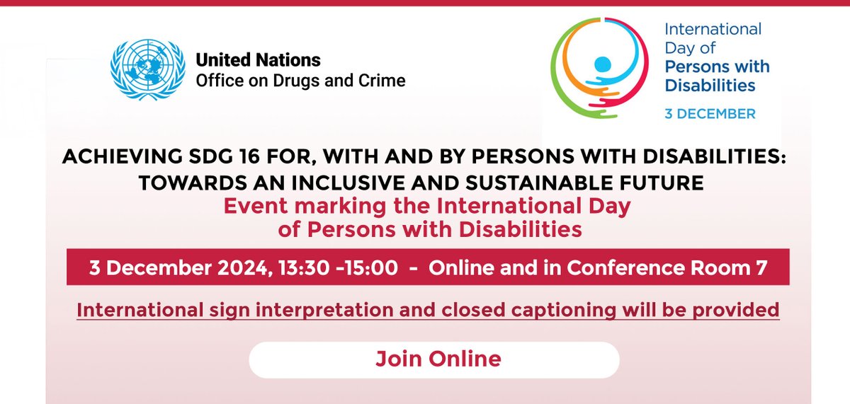 🔴 LIVE NOW: A key UNODC event by the Secretariat to the CCPCJ exploring pathways to achieve #SDG16 for persons with disabilities.
💡 Join global experts in shaping an inclusive and just future.
🎥 Watch live here: zoom.us/j/99248063119#…