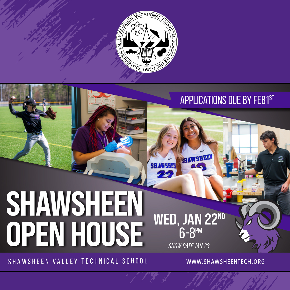 shawtech_hs's tweet image. 📅 Save the Date! Shawsheen’s January Open House is set for Wednesday, January 22nd, from 6-8pm. We can’t wait to show you what makes us special! #WeAreShawsheen #ShawTechSuccess #OpenHouse