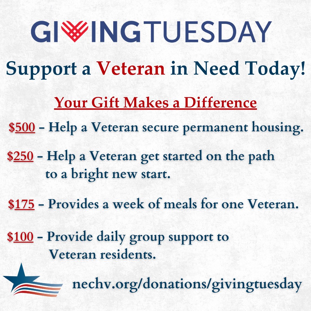 Today is #GivingTuesday! Support Veterans in need by making a gift to the New England Center and Home for Veterans. Your contribution provides critical resources. Visit the link in our profile to donate and make a difference today!