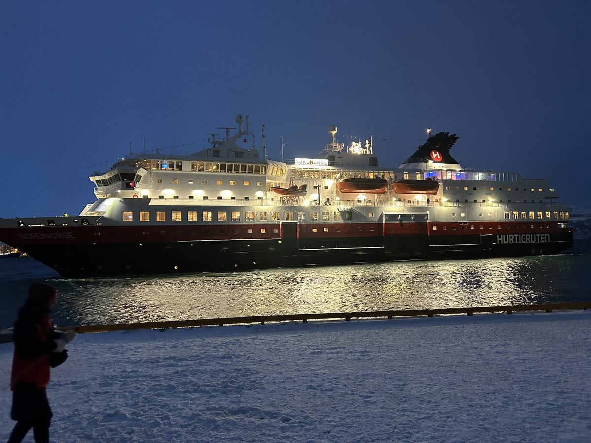 Coming to the end of a wonderful trip on <a href="/Hurtigruten/">Hurtigruten</a> on MS NordNorge from Bergen to North Cape and back. We crossed the Arctic Circle into polar night, though there was just enough daylight to appreciate beautiful scenery at North Cape and (earlier) the Northern Lights