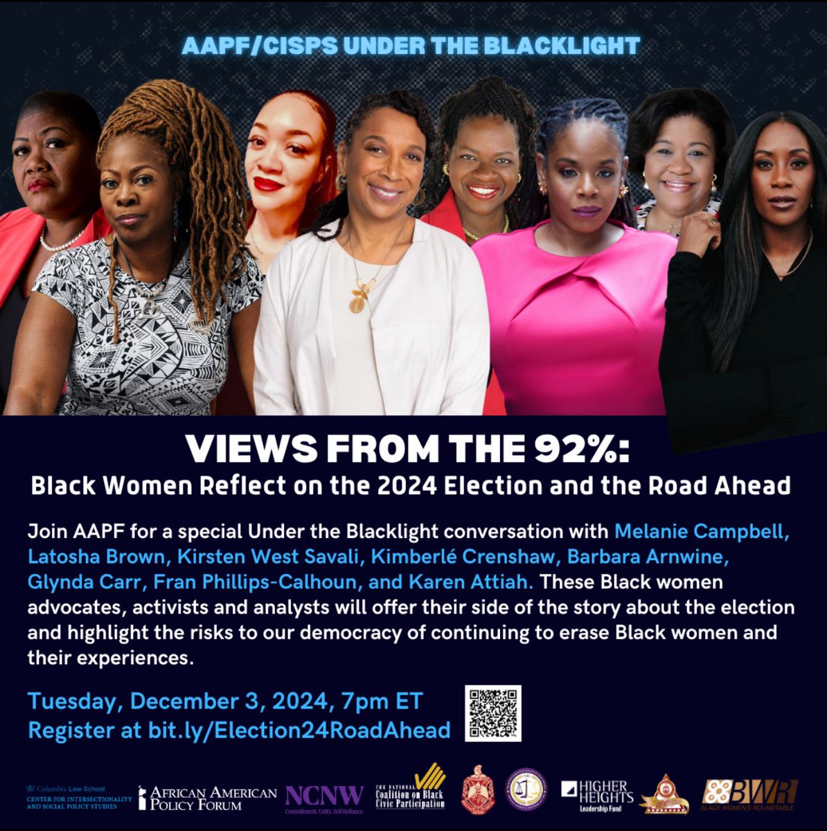 NCBCP (@ncbcp) on Twitter photo Register and join us tonight at 7:00 PM to hear from the 92% as black women reflect on the 2024 Presidential Election and the road ahead.
REGISTER: bit.ly/Election24Road… Register and join us tonight at 7:00 PM to hear from the 92% as black women reflect on the 2024 Presidential Election and the road ahead.
REGISTER: bit.ly/Election24Road…