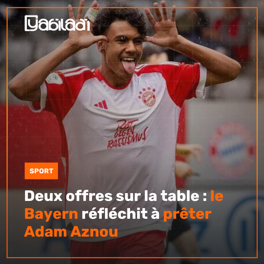 yabiladi_fr's tweet photo. Deux offres sur la table : le #Bayern réfléchit à prêter #AdamAznou ⚽🇲🇦
#Maroc #Mercato https://t.co/xFJ2GRDWer