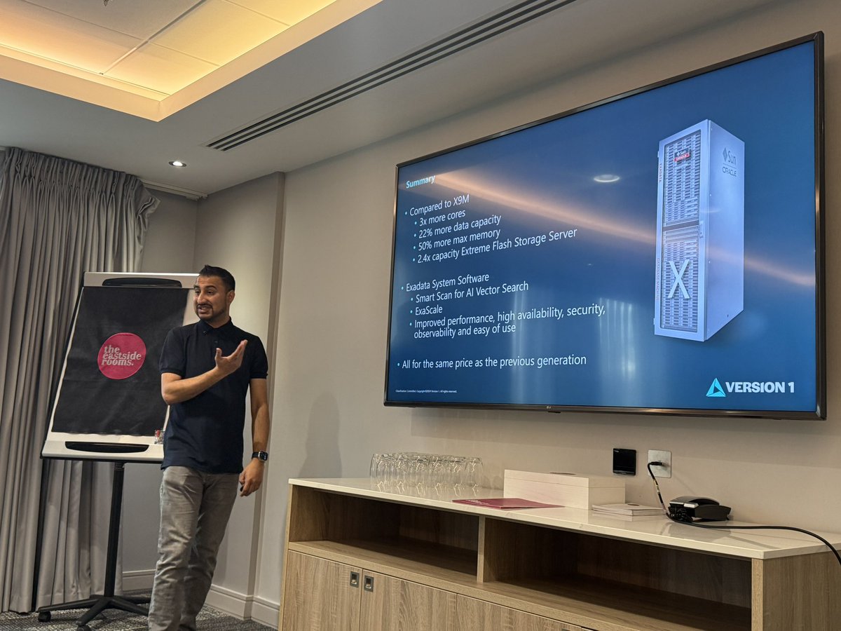 Zahid Anwar (@zeddba) on Twitter photo Thanks to those that attended my session on “Exadata X10M & 24ai - What's New” at #UKOUGDiscover24
<a href="/UKOUG/">UK Oracle User Group</a> <a href="/Oracle/">Oracle</a> <a href="/OracleExadata/">Oracle Exadata</a> <a href="/version1/">Version 1</a>
#Oracle #Exadata #EngineeredSystem #X10M #24ai Thanks to those that attended my session on “Exadata X10M & 24ai - What's New” at #UKOUGDiscover24
<a href="/UKOUG/">UK Oracle User Group</a> <a href="/Oracle/">Oracle</a> <a href="/OracleExadata/">Oracle Exadata</a> <a href="/version1/">Version 1</a>
#Oracle #Exadata #EngineeredSystem #X10M #24ai