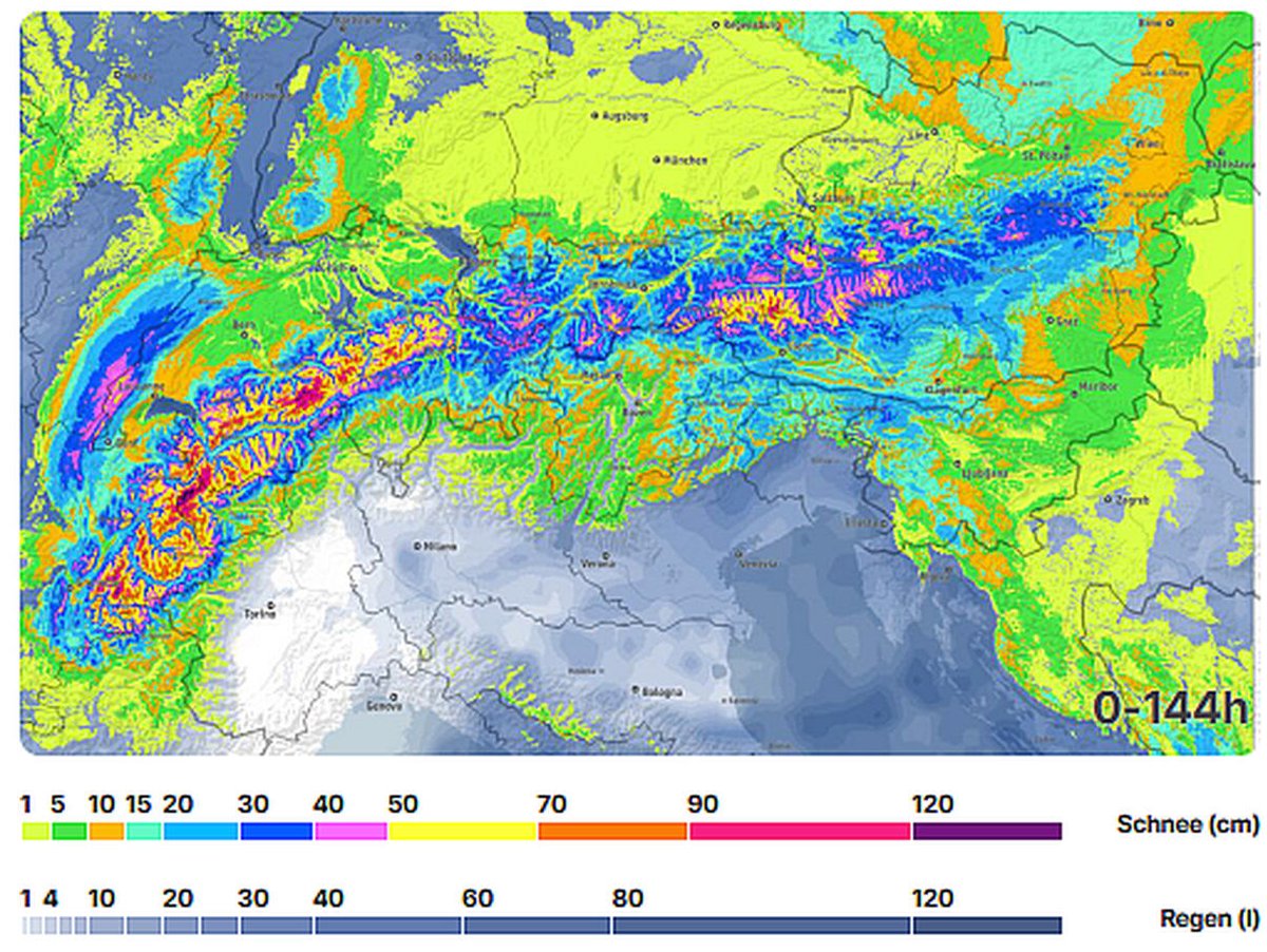 Alpenweerman's tweet photo. Alpen - De neerslag #sneeuw is een voorbode voor een winterse periode. Vanaf DO en VR gaan nieuwe storingen neerslag #sneeuw brengen, tijdelijk dan #SVG stijgend tot 2000m (noordkant). In het weekend vh noorden uit kouder met #sneeuw tot down-under ☃️ Vooral in de bergen gaat sneeuw van betekenis vallen
https://t.co/hVubT0uD0J