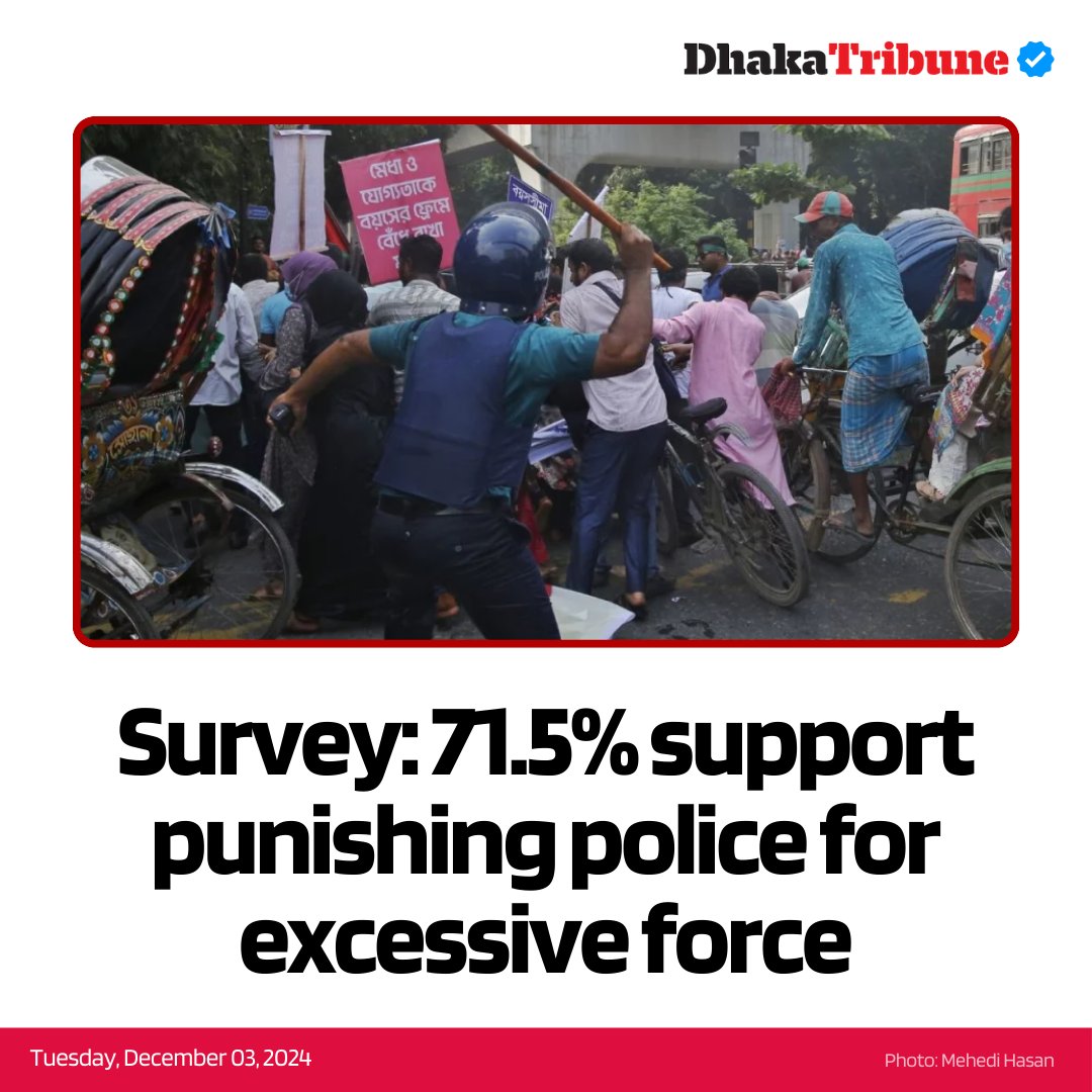 DhakaTribune's tweet photo. The survey highlighted strong public sentiment regarding the need for accountability and the safeguarding of human rights

Details:https://t.co/6ET2ug80kk

#PoliceReform #HumanRights #Accountability #Section54 #FundamentalRights #DhakaTribune https://t.co/N3PckSw7z7