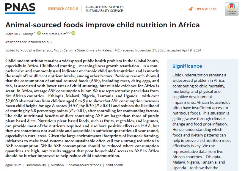 Matin Qaim (@matinqaim) on Twitter photo With representative panel data frm five countries we show that animal-sourced foods (ASF) help improve child nutrition in Africa. Reduction of ASF is important where consumption is high, but we need to differentiate between rich & poor. Congrats, <a href="/makaiko/">Makaiko G. Khonje</a> doi.org/10.1073/pnas.2… With representative panel data frm five countries we show that animal-sourced foods (ASF) help improve child nutrition in Africa. Reduction of ASF is important where consumption is high, but we need to differentiate between rich & poor. Congrats, <a href="/makaiko/">Makaiko G. Khonje</a> doi.org/10.1073/pnas.2…