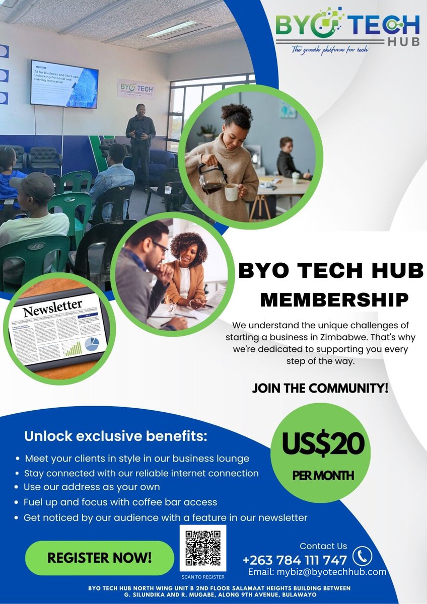 With a Byo Tech Hub membership, you’ll enjoy 24/7 access, event participation, and a supportive network of like-minded innovators. Let’s grow together!#membership #networkingopportunities 
<a href="/internetsociety/">Internet Society</a> <a href="/izonehub/">iZoneHub Zim🇿🇼</a>