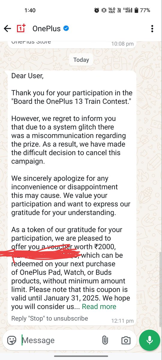 GOKULWANKHADE11's tweet image. "@OnePlus_IN, your cancellation of the 'Board the OnePlus 13 Train Contest' due to a 'system glitch' is disappointing. Offering ₹2000 doesn't match our efforts or expectations. Loyal customers deserve fair compensation. Please review! #OnePlus #UnfairResolution"