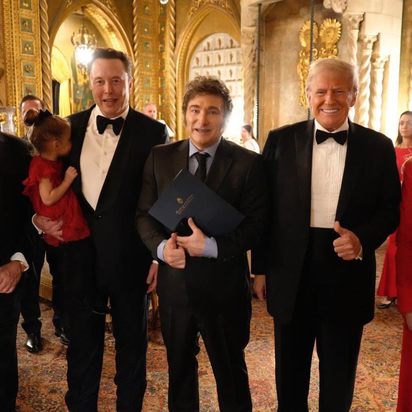 cb_doge's tweet photo. Elon Musk, Javier Milei and Donald Trump. https://t.co/HWMNaqP4DL