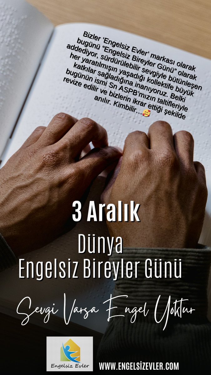 Bizler ‘Engelsiz Evler’ markası olarak bugünü “Engelsiz Bireyler Günü” olarak addediyor, sürdürülebilir sevgiyle bütünleşen her yaratılmışın yaşadığı kollektife büyük katkılar sağladığına inanıyoruz. Belki bugünün ismi Sn <a href="/ASPB/">ASPB</a> mızın taltifleriyle revize edilir ve böyle anılır🥰