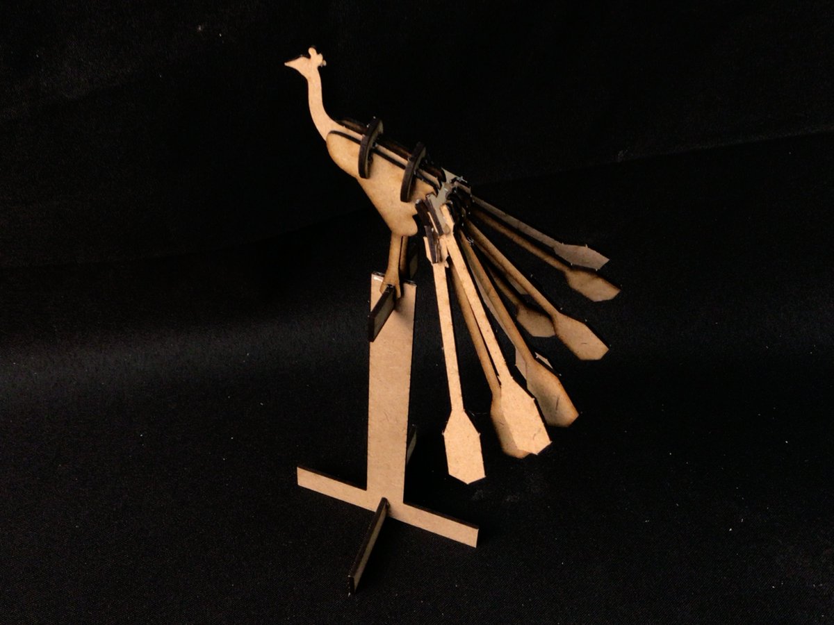 Slotted creatures in MS, a lot of feathers on this peacock adds great detail #makered <a href="/autodesk/">Autodesk</a> fusion 350 <a href="/Makeblock/">Makeblock</a> laser cutter