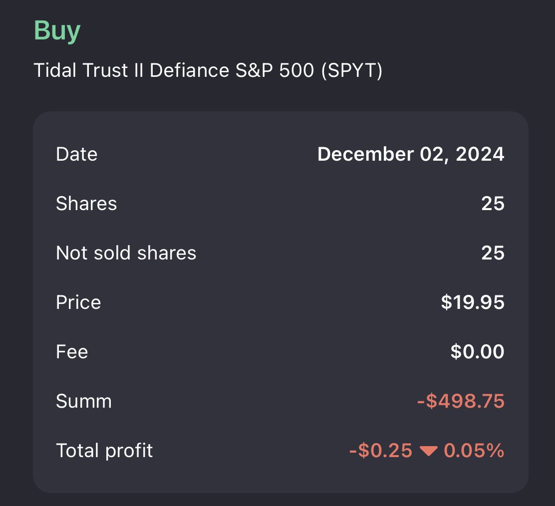 IngresosExpo's tweet image. 🛒 Ayer compré $500 💸 de $SPYT

Siguiendo mi &quot; #PlandeIngresoExponencial 🚀“con aportaciones semanales. 

#IngresosPasivos