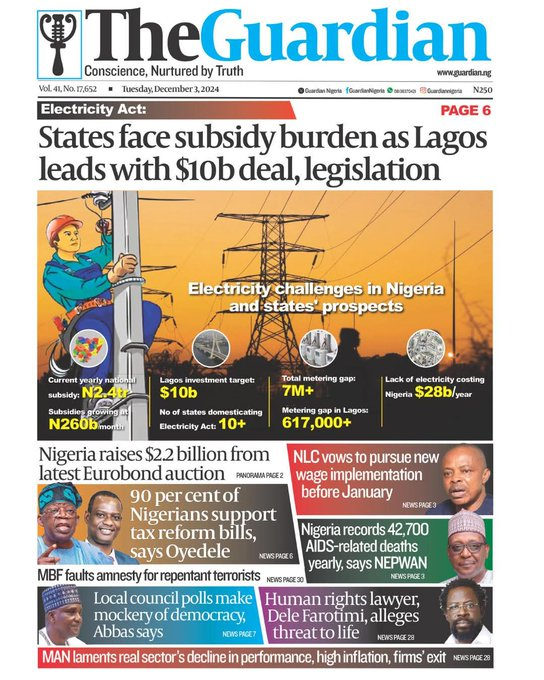 standard_ngr's tweet photo. 7. @IndependentNGR
- #BRICS Nigeria looks to France after #Trump threat
8. @GuardianNigeria
- 90 per cent of Nigerians support Tax Reform Bills - Oyedele
Tags: Yakubu Dogara Bitcoin Camila Cabello Elton John #BRICSconference #BRICS2024 #Beckysangels #BlackFriday #Browns https://t.co/UFkWIuLq1j