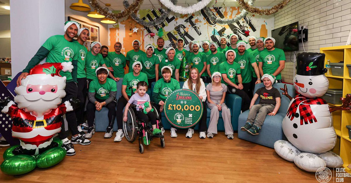 Royal Hospital for Children, Glasgow (@rhcglasgow) on Twitter photo Our young patients were delighted to be joined by <a href="/CelticFC/">Celtic Football Club</a> yesterday
The team brought along some Celtic goodies and lots of festive cheer to the hospital and <a href="/CelticFC/">Celtic Football Club</a> presented our partner charity, <a href="/GCH_Charity/">Glasgow Children's Hospital Charity</a> with a generous £10,000 donation from the <a href="/FoundationCFC/">Celtic FC Foundation</a> Our young patients were delighted to be joined by <a href="/CelticFC/">Celtic Football Club</a> yesterday
The team brought along some Celtic goodies and lots of festive cheer to the hospital and <a href="/CelticFC/">Celtic Football Club</a> presented our partner charity, <a href="/GCH_Charity/">Glasgow Children's Hospital Charity</a> with a generous £10,000 donation from the <a href="/FoundationCFC/">Celtic FC Foundation</a>