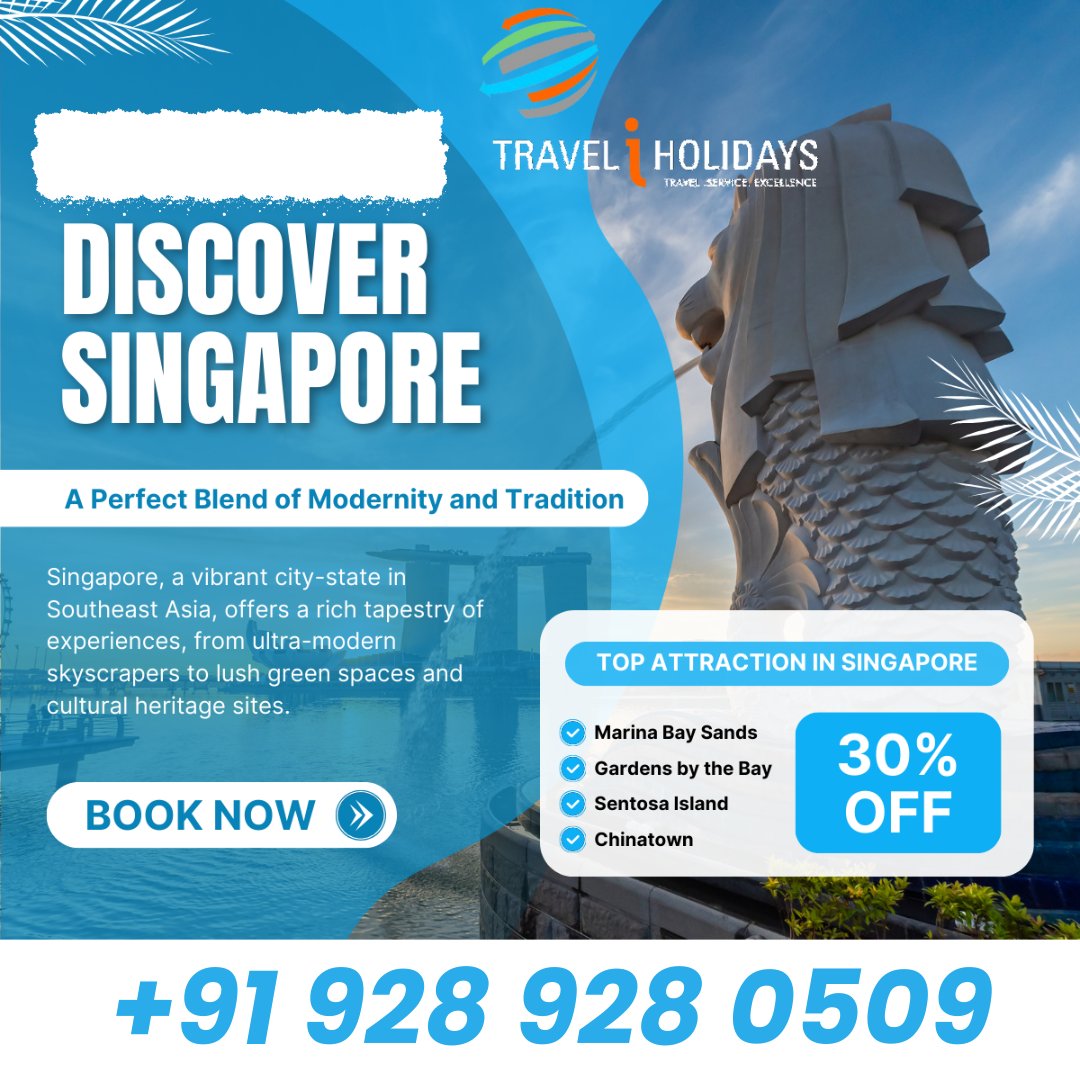 TraveliHoliday's tweet photo. Book your dream trip to Singapore with Travel I Holidays today!
Singapore, a vibrant city-state in Southeast Asia, is a popular tourist destination known for its stunning skyline, diverse culture, and delicious food. If you're looking to explore this dynamic city. https://t.co/EKgCyOH8AK