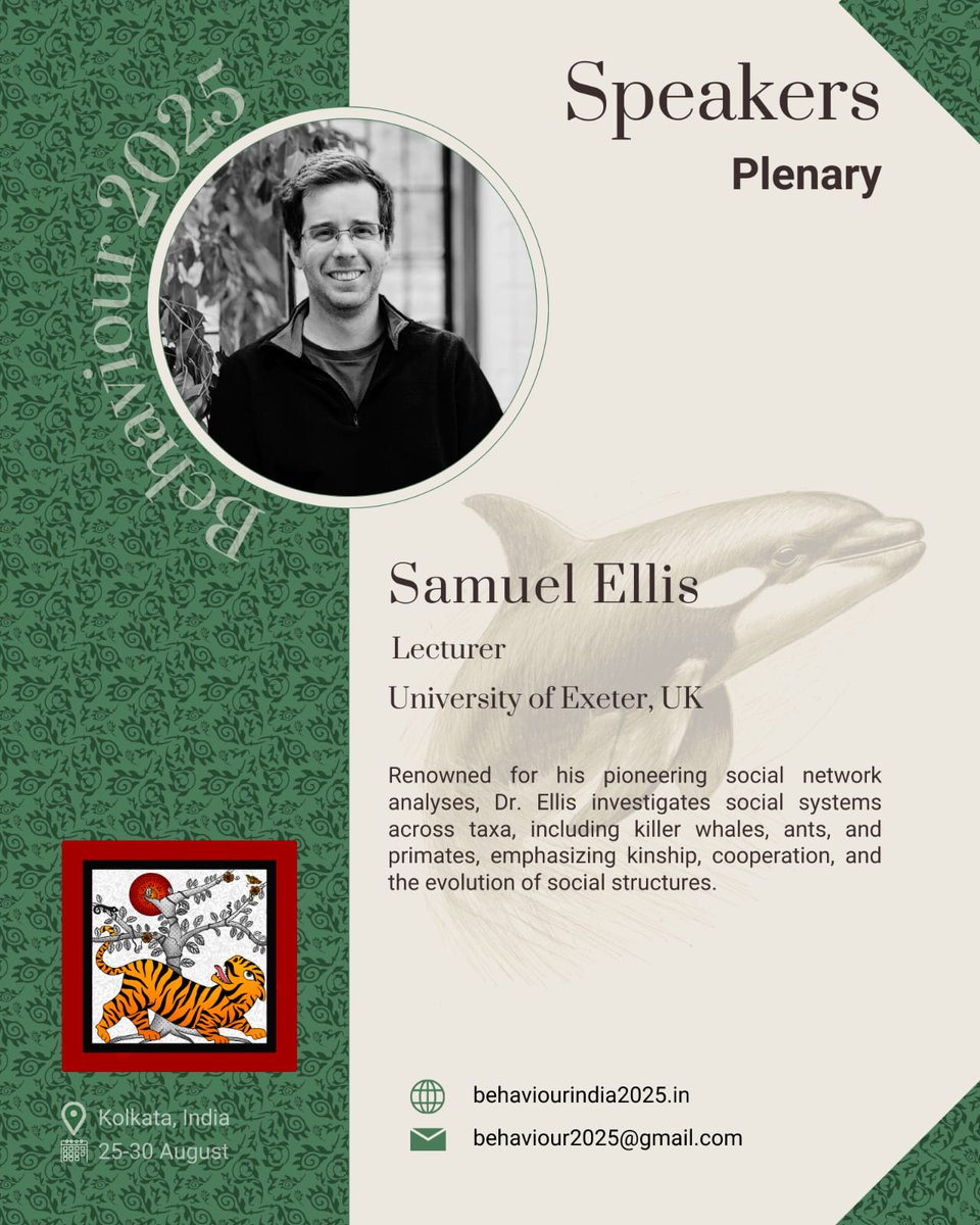 Behaviour2025's tweet image. Introducing our #behaviour2025 plenary speaker: Dr. Samuel Ellis, who uses social network analysis to study social systems across taxa

samellisq.weebly.com/?fbclid=IwY2xj…

#AnimalBehavior 
#ScienceConference 
#ECRChat #CollaborationInScience #GlobalScience 
#Conference   #Announcement