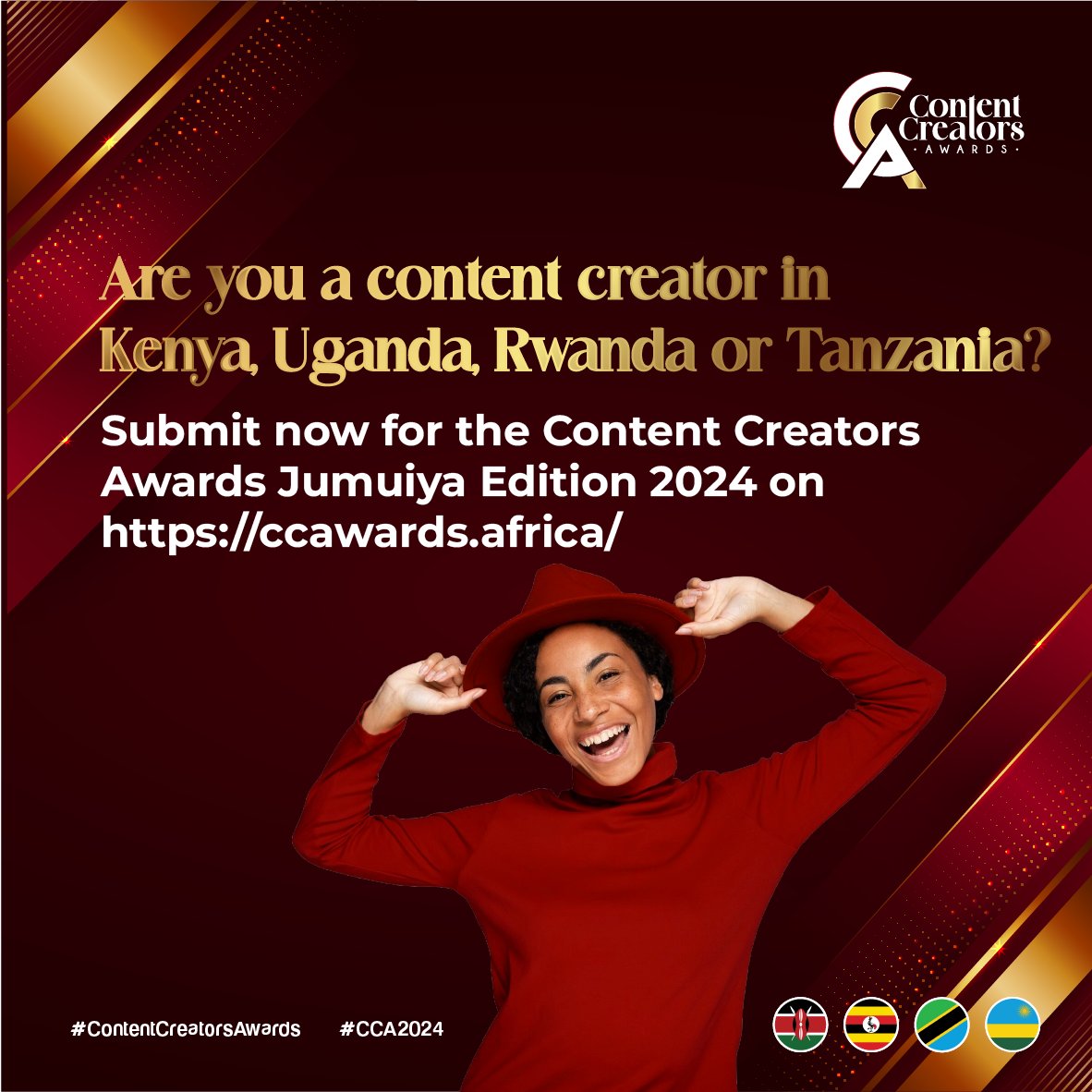 Content Creators Awards is on the lookout for nominees across East Africa who can share their stories and inspire others. Visit ccawards.africa/nominees to submit yourself or a friend.

#ContentCreatorsAwards #JumuiyaEdition #Kenya 🇰🇪  #Uganda 🇺🇬 #Tanzania 🇹🇿 #Rwanda 🇷🇼