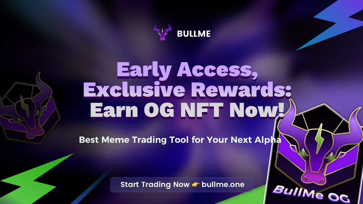 BullmeOne's tweet photo. https://t.co/NruNMgdxgB OG NFTs for early adopters!🎉 

🔥 How to claim?
✅ Follow @BullMeOne socials
✅ Trade any Meme on https://t.co/NruNMgdxgB
✅ Complete a quick survey!

⏳ Claim it NOW 👉 https://t.co/CJdAprogiL
Let's build the Best meme trading platform together! 🔥

#meme #PumpFunLaunch #moonshot #moodeng #chillguy #zerobro #pnut #goat #fartcoin #fwog #bully #luce #ai16z #ubc #Rizzmas #act #pump