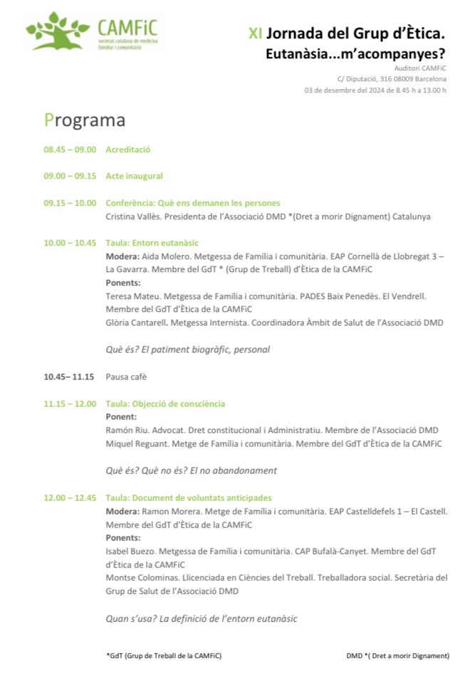 CAMFiC's tweet photo. Comencem la Xl Jornada del Grup d'Ètica amb una sala plena de gom a gom per parlar, aprendre i reflexionar sobre l'acompanyament en l’eutanàsia. #acompanyeutanàsia https://t.co/WKaWZEwnFX