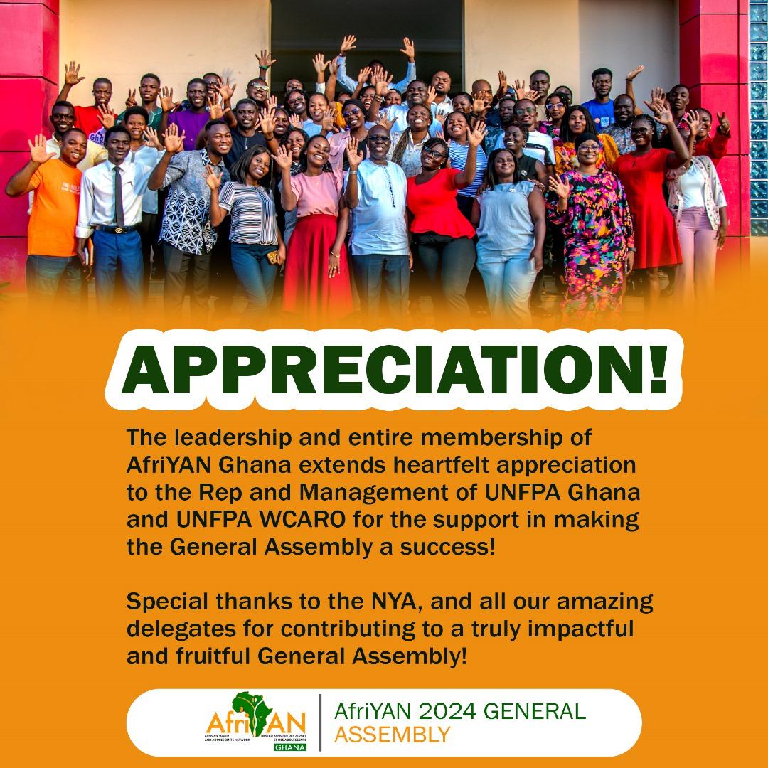 AfriYAN Ghana (@afriyan_gh) on Twitter photo A heartfelt thank you to everyone who participated in the AfriYAN Ghana General Assembly! 🙌
Thanks to <a href="/UNFPAGhana/">UNFPA Ghana</a> for the immersed support. A heartfelt thank you to everyone who participated in the AfriYAN Ghana General Assembly! 🙌
Thanks to <a href="/UNFPAGhana/">UNFPA Ghana</a> for the immersed support.