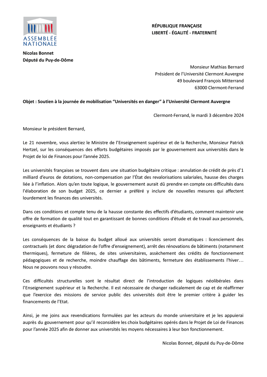 Les universités vivent une asphyxie budgétaire.

Les baisses drastiques de dotations pour 2025 aggravent une situation déjà intenable pour nombre d'établissements.

Soutien à la mobilisation du personnel et des étudiants de <a href="/UCAuvergne/">UCA</a> et de toutes les universités françaises.