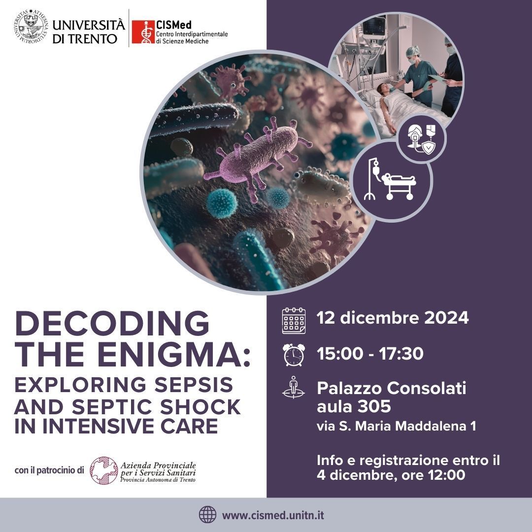 ⏳ Ultimi giorni per iscriversi! ⏳
Le iscrizioni al seminario CISMed sulla #sepsi chiudono il 4 dicembre.
🗓️ 12 dicembre 2024, ore 15:00
📍 Trento, Palazzo Consolati, aula 305
Relatori esperti in #terapiaintensiva e #shocksettico.
🔗Iscrizione a buff.ly/4ia0Gz4