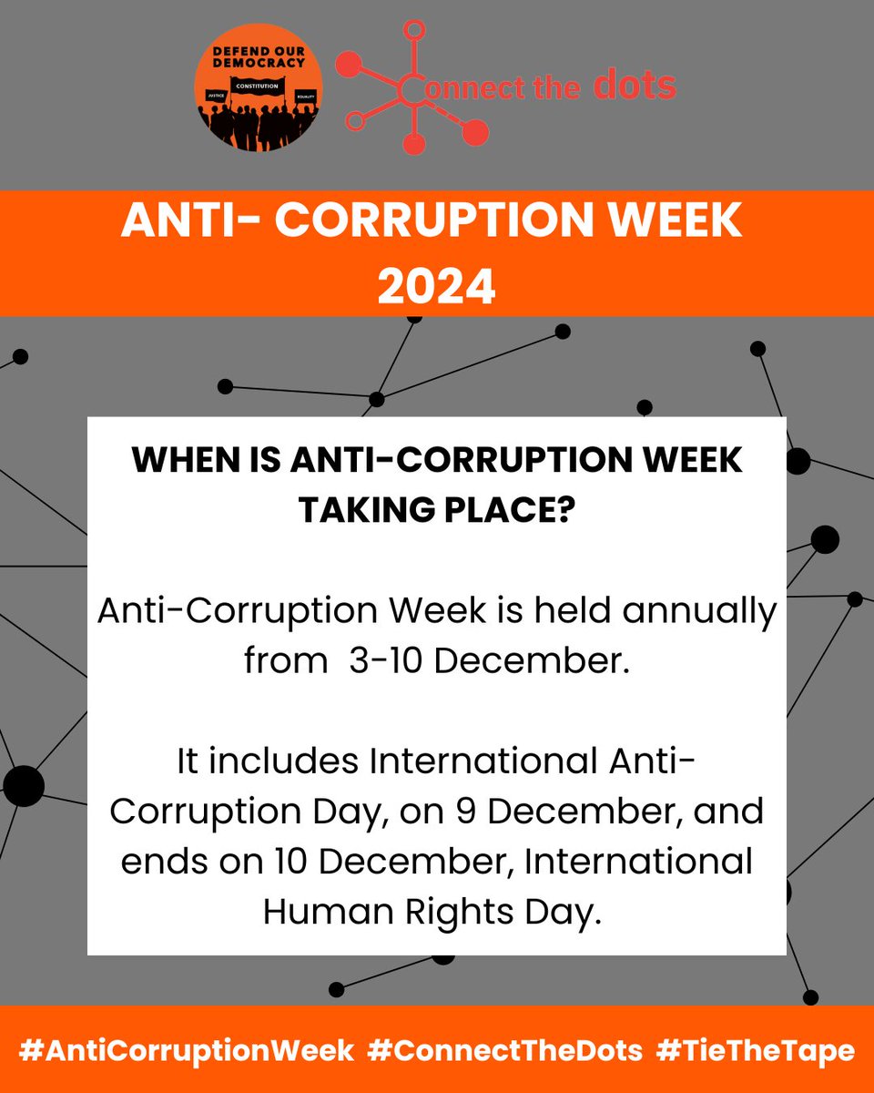 ForDemocracySa's tweet image. Annual Anti-corruption Week starts today and will conclude on the 10th of December, Keep an eye out for our ACW activation diary which will outline some of the events taking place this week.

#ConnectTheDots
#TieTheTape
#AntiCorruptionWeek
#DODAntiCorruptionWeek