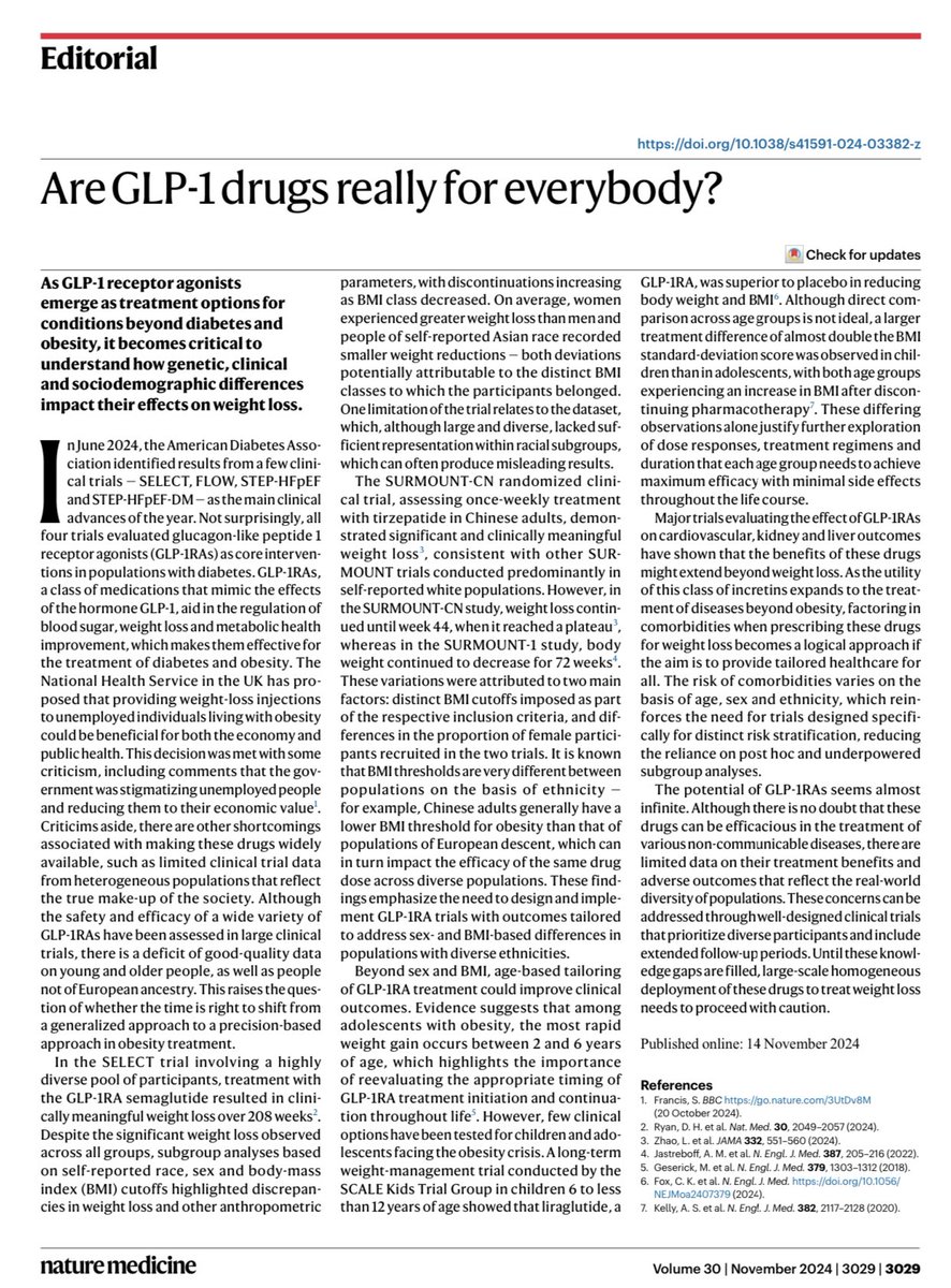 NutrioSci's tweet photo. Are GLP-1 drugs really for everybody? @NatureMedicine #MedEd #MedX #obesity #GLP1 

"How genetic, clinical and sociodemographic differences impact their effects on weight loss."

Open Access
https://t.co/M1IG6bPMf3 https://t.co/LGnfR3SdbC
